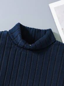 SHEIN 2pcs Letter Patched Detail Turtleneck Ribbed Tee - Multicolor - View 7