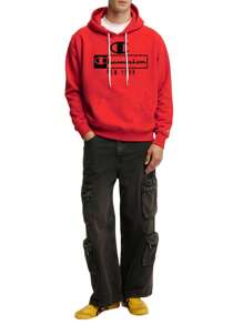 Champion Men's Letter Print Drawstring Hooded Casual Sweatshirt - Red - View 3