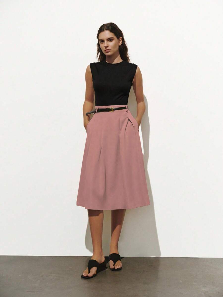 Lumivelle Color Block Splicing Knitted & Woven Pleated Dress Summer Dress Clothes For University - Dusty Pink - View 1