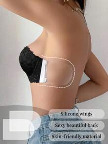 1pc Lace Back Strapless Bra With Underwire For Women, Push Up Bra With Invisible Strap, Enhancing Small Bust - Black - View 5