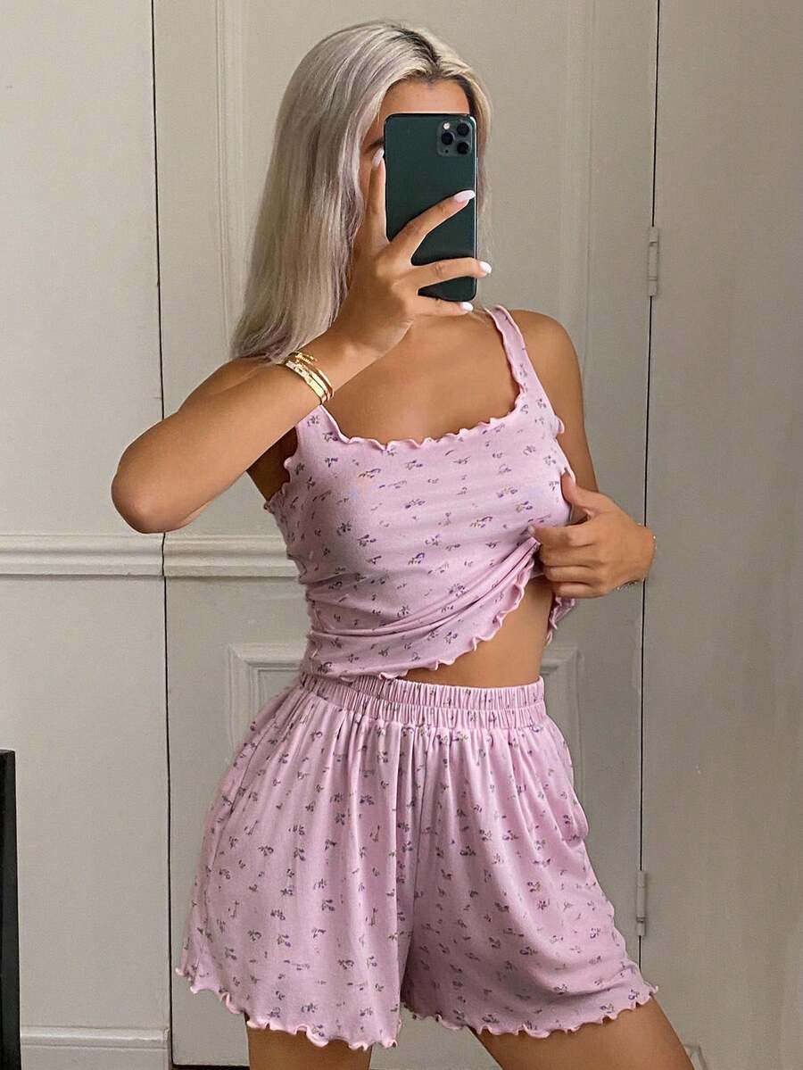 DAZY 2pcs/Set Women Comfy Ditsy Floral Pajama Set - Baby Pink - View 1