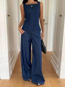 Siren Gaze 女式夏季休闲露背系带无袖牛仔衬衫