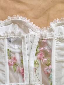 Soleia 新款花卉刺绣绿色鱼骨纹文胸，适合度假、休闲、圣诞节、返校季、秋季穿着。白色蕾丝束身胸衣，波西米亚风，适合万圣节、早午餐、生日等场合，也适合外出、约会、工作、派对等场合。 - 彩色 - 查看 5