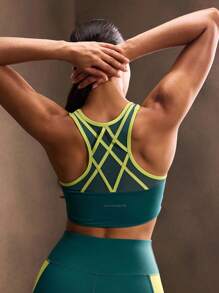 Powerista Áo ngực thể thao năng động thiết kế viền dành cho nữ - Màu xanh lam - Xem 1