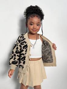 Leopard Print Single-Breasted Loose Casual Bow-Tied Cardigan, Sibling Matching Outfits, Autumn/Winter (Sold Separately, 2 Pieces) Fall - Multicolor - View 5