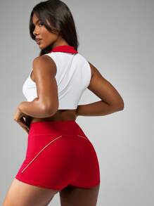 MISSGUIDED Pantalones cortos deportivos con detalles laterales de talle alto, shorts ajustados con control de abdomen para ejercicio, fitness, running, yoga