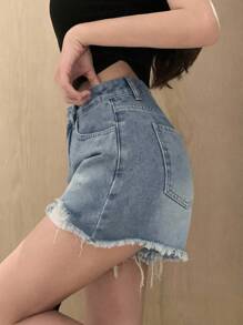 DAZY Women'S Frayed Denim Shorts - Medium Wash - View 5