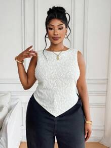 SHEIN PETITE CURVE Damen Creme-farbiges Camisole Top mit doppelter Spitzenlage in Große Größen, minimalistisch & modisch, geeignet für den Sommer - Beige - Übersicht 4