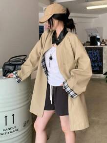 DAZY 女士撞色落肩长袖单排扣宽松休闲夹克秋冬