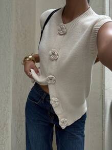 Siren Gaze كنزة صوفية كنزة نسائية مُنتفخة مزّينة بطبعات ثلاثية الأبعاد - لون مشمشي - مشاهدة 6