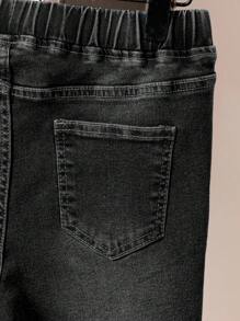 SHEIN 青少年男童抽绳腰带口袋宽松休闲牛仔短裤 男童松紧腰牛仔短裤 青少年男童牛仔短裤