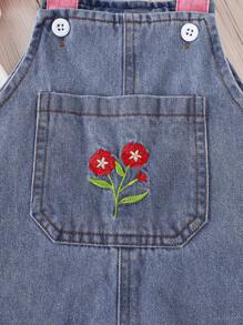 SHEIN 2pcs Young Girl Casual Floral Print Shirt & Denim Pinafore Dress Set - Light Wash - View 6
