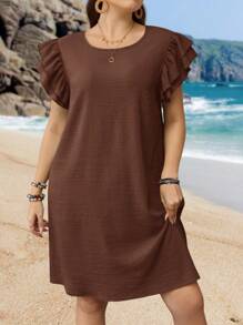 EMERY ROSE Damen Große Größen Sommer Einfarbig Flügelärmel gerades Lässig Kleid