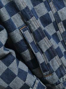 Manfinity Homme 男士长袖格子单排扣休闲牛仔夹克，秋季款 - 中等水洗藍 - 查看 4