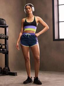 Powerista Women's Contrast Color Mesh Hollow Back Sports Bra - Purple - View 6