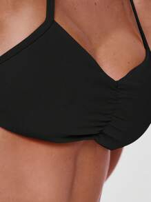 Musera Sport Halterneck Scrunch Center Strap Back Bra Active Workout Gym, Padel, Tennis, Pickleball Fitness Yoga Pilates Daily Casual - Black - View 4