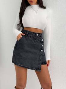 EURMUSE SPÓDNICA MINI DAMSKA ŚREDNIE PRANIE SZCZEGÓŁY GUZIKÓW - Ciemnoszary - Zobacz 3