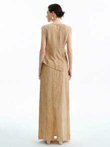 Aalyst 女式休闲 V 领无袖不对称下摆腰系带上衣和纯色 A 字长裙套装，适合工作，春夏季