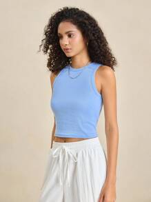 Áo ba lỗ trơn không tay cho nữ, thường ngày mùa hè - Màu xanh ngọc - Xem 3