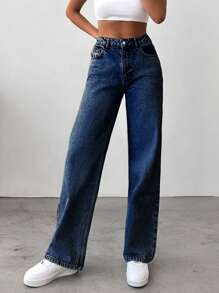 EURMUSE Quần Jeans Ống Thẳng Vintage Washed 100% Cotton Dành Cho Nữ - Rửa trung bình - Xem 5