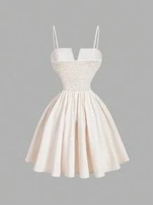 SHEIN MOD 女士优雅杏色V领无袖连衣裙，夏季 - 杏色 - 查看 2