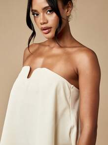 MISSGUIDED Strapless Bandeau Top Sweetheart Neckline Elegant Draped A-Line Design Evening Party Club Night Out Sleeveless Dressy Summer Spring Top - Apricot - View 5