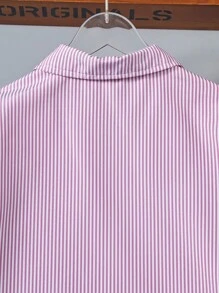 1pc Teen Girl Casual Striped Long Sleeve Long Shirt Shirts For Girls - Pink - View 4