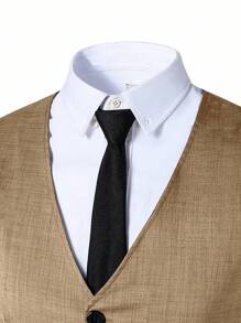 SHEIN 2pcs Teen Boy Gentleman Suit Set, Gray Slim Fit Vest + Quality Long Pants, Elegant & Formal Outfit For Birthday, Wedding, Graduation Party, Ceremony Fall Winter - Mocha Brown - View 9