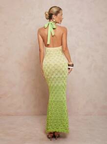 Lumalex Fall Modest Old Money Coquette Glitter Holiday Party Outfit Rave Festival Outing  Swim Vacation Bohemian BOHO Sea Beach Hot Outdoor Richly Layered Wedding Season Banquet Coming Of Age Ceremony Beach Seaside Halter Fitted Gradient Sweater Dress For Women Crochet Maxi Dress Lime Green Maxi Dress Halter Neck Crochet Dress Resort Wear Cruise Dress Sexy Dress
