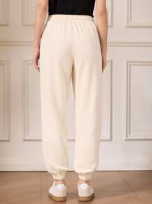 Briarwyn Fall And Winter Clothes Women's Old Money Style Women Casual Drawstring Waist Tapered Sports Pants, Beige,Back To School,Tracksuit - Apricot - View 7