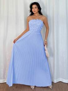 Rafferiza Váy xếp ly họa tiết hoa chắp vá cho nữ, thanh lịch và quyến rũ cho mùa hè - Màu xanh lam - Xem 3