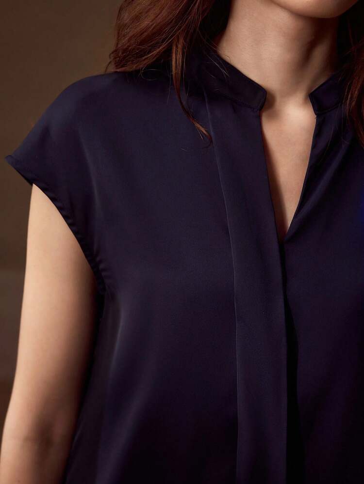 NOTCHED V NECK BATWING SLEEVE BLOUSE