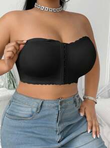 SHEIN 加大码简约纯色前扣聚拢文胸 - 黑色 - 查看 6