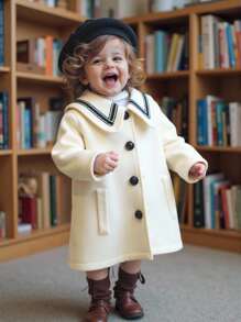 SHEIN Baby Girl Cute Casual Versatile Lapel Jacket, Suitable For Autumn And Winter Daily Wear