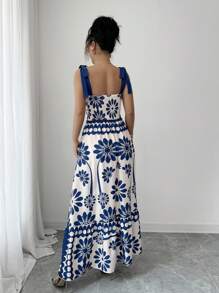 SHEIN PETITE Vestito lungo a canottiera casual con stampa in stile bohémien, privo di schiena