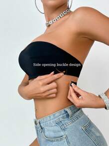 SHEIN 1pc Minimalist Seamless Unlined Wireless Non-Shoulder Strap Bra - Black - View 6