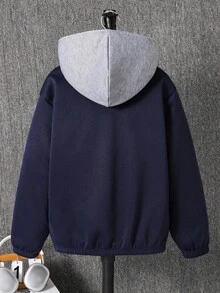 SHEIN 青少年男孩毛绒拼布拉链经济型夹克 男孩秋装 儿童秋装 秋季衬衫 儿童冬装 幼儿男孩秋装 可爱毛衣 万圣节儿童服装 秋季衬衫 秋季衬衫 万圣节衬衫 黑色衬衫 适合通勤上学 日常休闲 大学旅行 适合运动 适合秋冬季节 - 寶藍色 - 查看 4