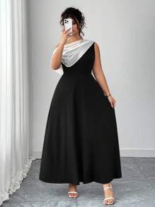 Elenzga Vestido largo elegante y vintage con cintura anudada de gasa, vestido de primavera de lujo, talla grande para mujer