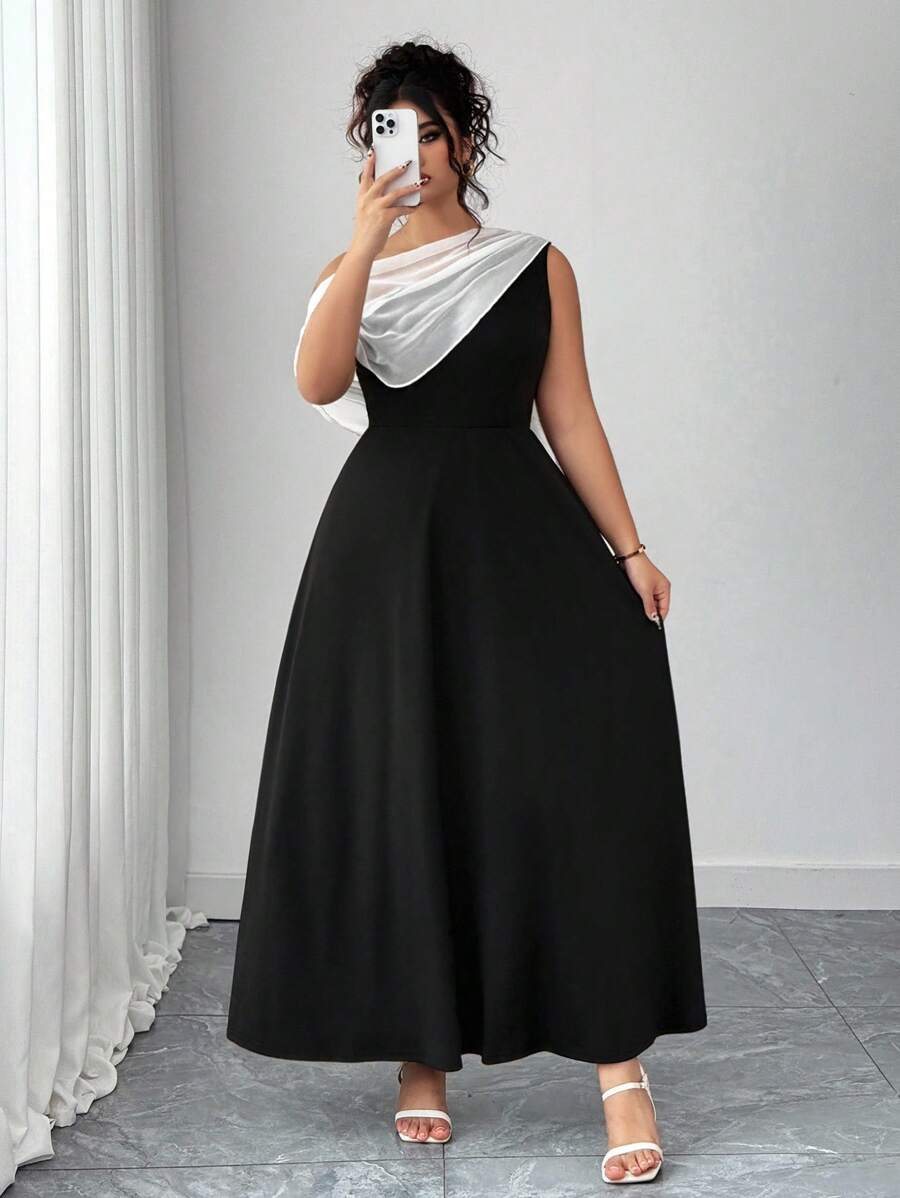 Elenzga Vestido largo elegante y vintage con cintura anudada de gasa, vestido de primavera de lujo, talla grande para mujer