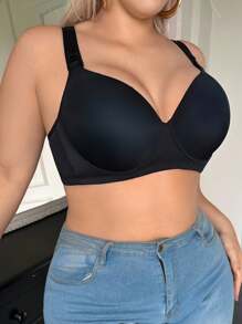 SHEIN 1 chiếc áo ngực liền mạch có lót nhẹ, mềm mại, có thể điều chỉnh cho vòng một lớn, cỡ lớn - màu đen - Xem 4