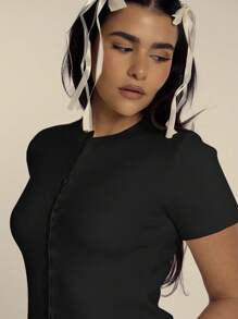 MUSERA 柔软针织纽扣短袖开衫，适合春夏穿着，清新可爱，尽显柔美气质，适合假日、度假、机场、冬季、日常办公等各种场合，时尚百搭。 - 黑色 - 查看 5