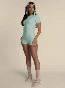 MUSERA Miękki dzianinowy kardigan z guzikami i krótkim rękawem, tylko na wiosnę, lato, wiosna, słodki, miękki, esencja, wakacje, wakacje, lotnisko, jesień, zima, na co dzień, do biura, święta, szykowny - Miętowy Zielony - Zobacz 4