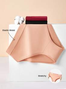 LUVLETTE 3条装透气纯棉高腰高衩性感三角裤，女士内裤，也适合青少年女孩、年轻女孩和儿童，圣诞节和新年睡衣款式 - 彩色 - 查看 3