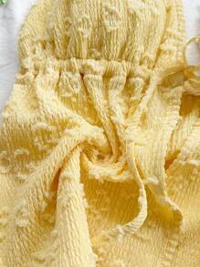 Soleia V 领系带无袖纹理面料白色露背背心，适合假日、约会、情人节、下午茶等休闲穿着 - 黃色 - 查看 6