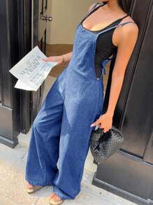 Siren Gaze Women's Casual Loose Fit Blue Denim Bib Overall With Wide Leg Jumpsuit Denim Jumpsuits For Women Winter Casual - Medium Wash - View 4