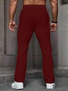 Manfinity Homme Quần tây nam thường ngày có túi rút eo, quần tập gym đa năng, mùa thu - Màu Đỏ Sâu - Xem 2