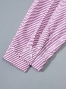 1pc Teen Girl Casual Striped Long Sleeve Long Shirt Shirts For Girls - Pink - View 8