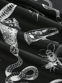 ROMWE Goth Pantalones anchos de cintura elástica con estampado de polilla oscura, para Halloween - Negro - Ver 2