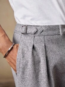 AKNOTIC Business Casual 男士梭织休闲宽松直筒纯色裤子灰色百褶裤灰色高腰裤男士正装裤子