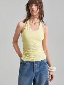 Ontre 2025 Sommer & Herbst Damen Lässig einfarbiges Trägertop mit Rückenausschnitt, enge Passform, elegantes ärmelloses Shirt für Musikfestivals, Partys, Basics, Schulterfreie Bluse, Business Lässig